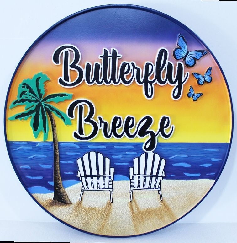L21010 - Beach Condo Carved Door Sign, "Butterfly Breeze" Cottage