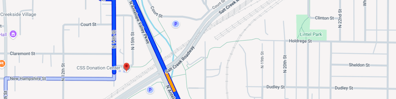 Map to CSS Donation Center at 1300 N 14th St in Lincoln