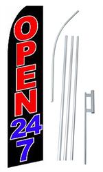 Open 24/7 Swooper/Feather Flag + Pole + Ground Spike