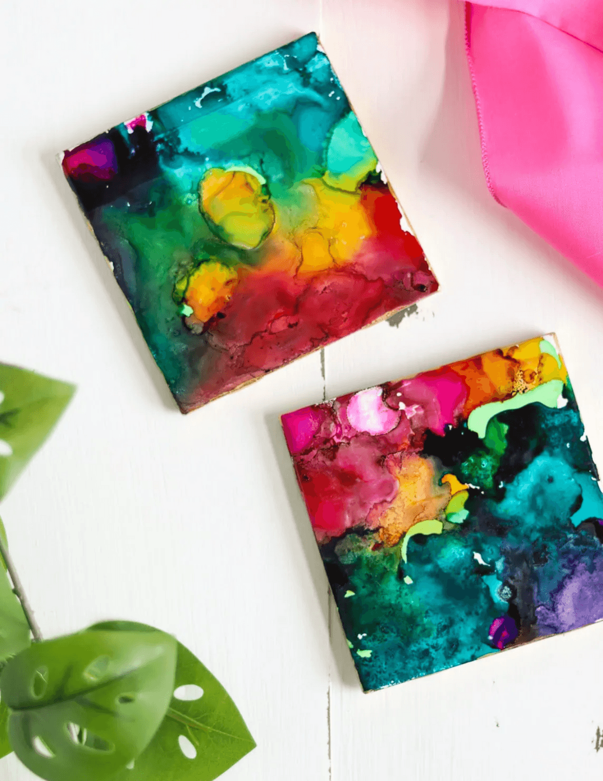 photo of colorful marbled coasters