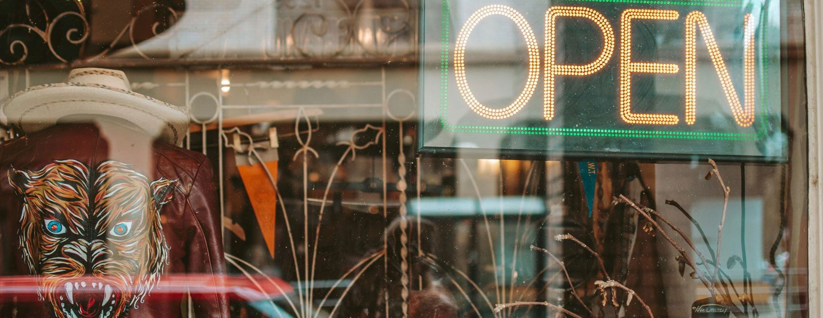 Open sign in storefront