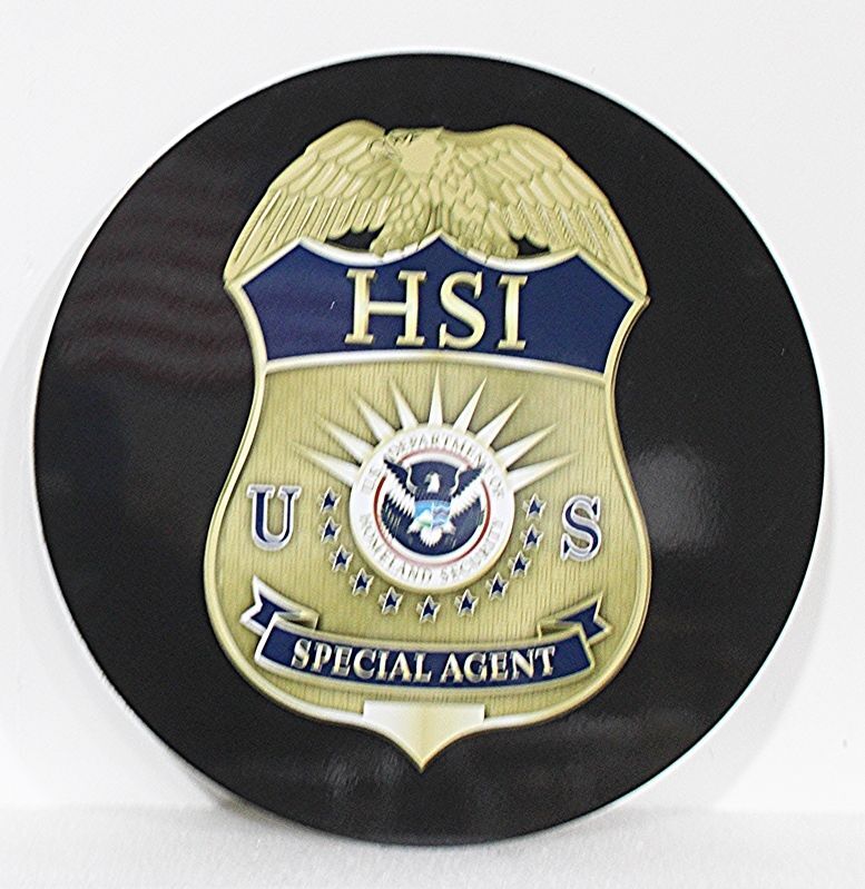 PP-1564 - 2-D Sintra Plaque with a Printed Giclee Vinyl Applique of a Photo of the Badge of  a Special Agent of  Homeland Security Investigations 
