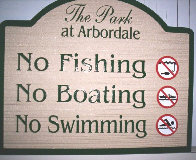 GA16573A - Carved HDU or Wood Sign for Park, No Swimming, No Boating, No Fishing  