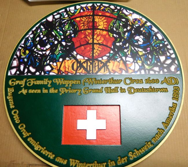 M1140 - Swiss  Family Heritage Plaque, with Stained Glass Image (Gallery 22)