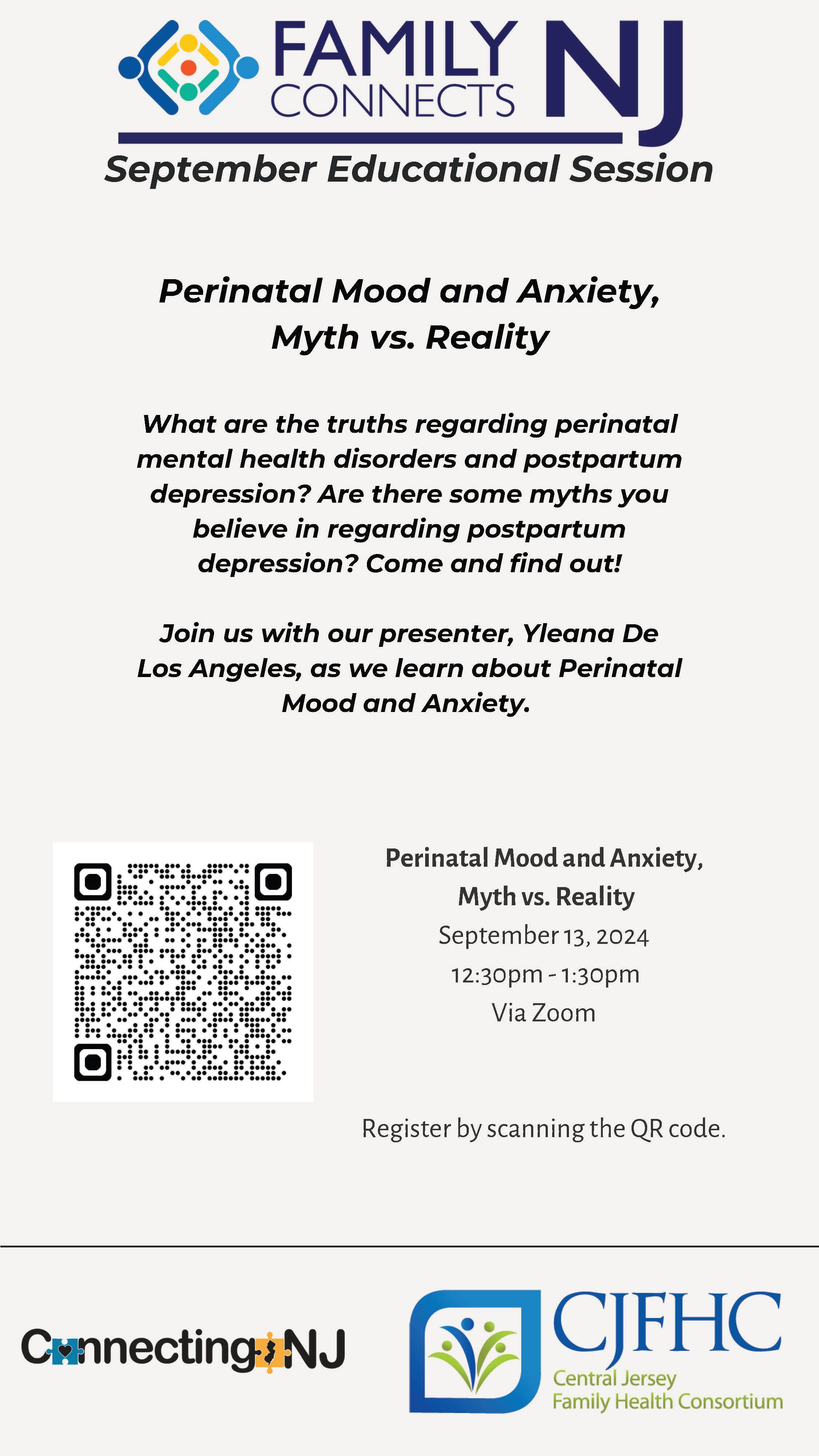 Join Us for Connecting NJ's September Educational Session: "Perinatal Mood and Anxiety, Myth vs. Reality"