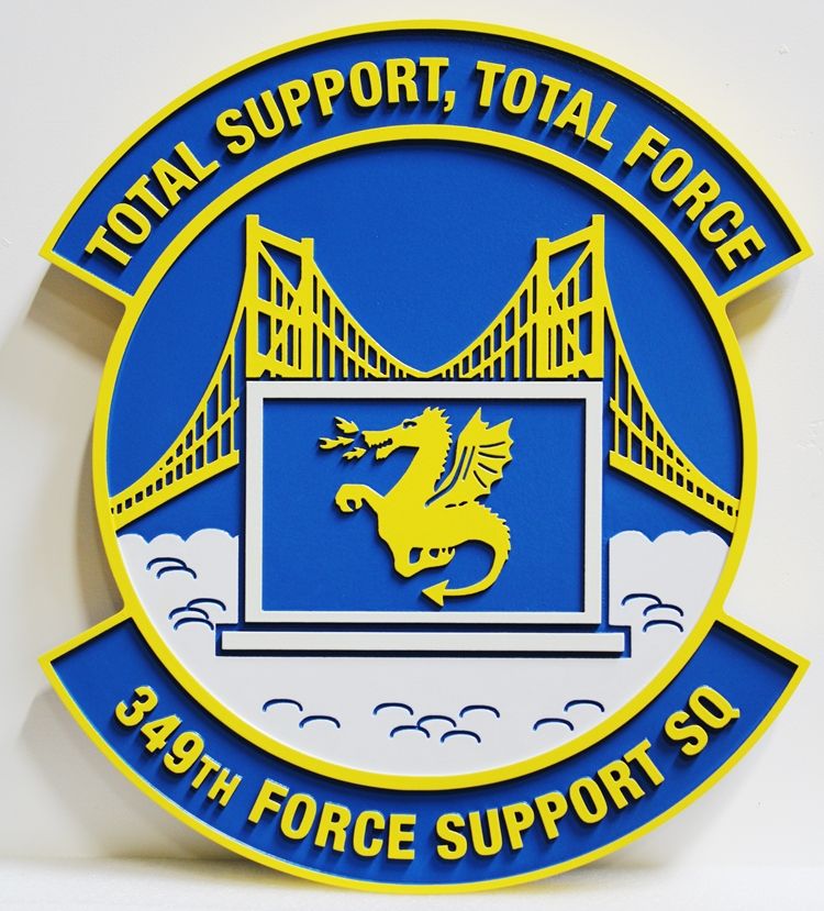 LP-4019  - Carved Wall Plaque of the Crest of the Air Force's 349th Force Support Squadron, with motto "Total Support, Total Force" 
