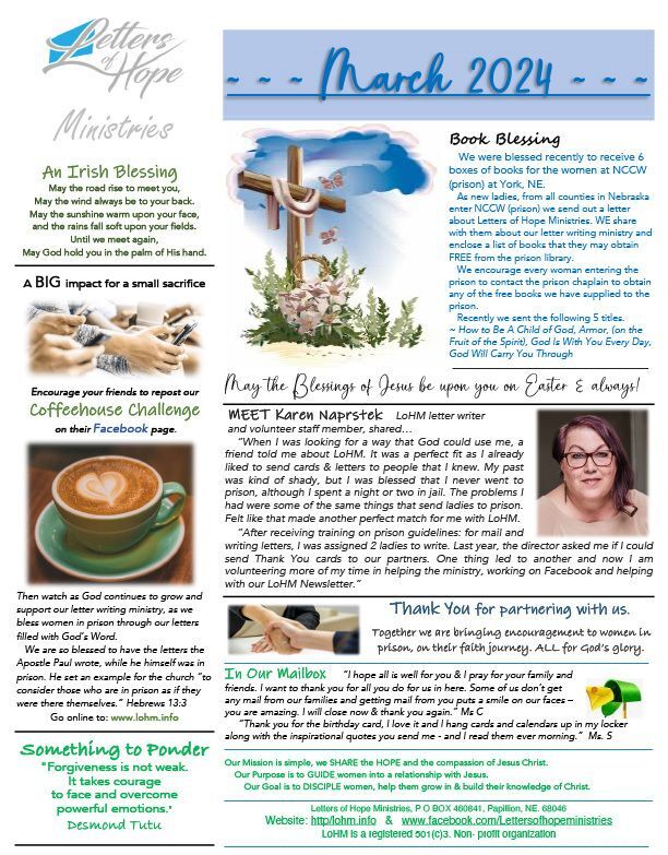 Letters of Hope Ministries March 2024 Newsletter