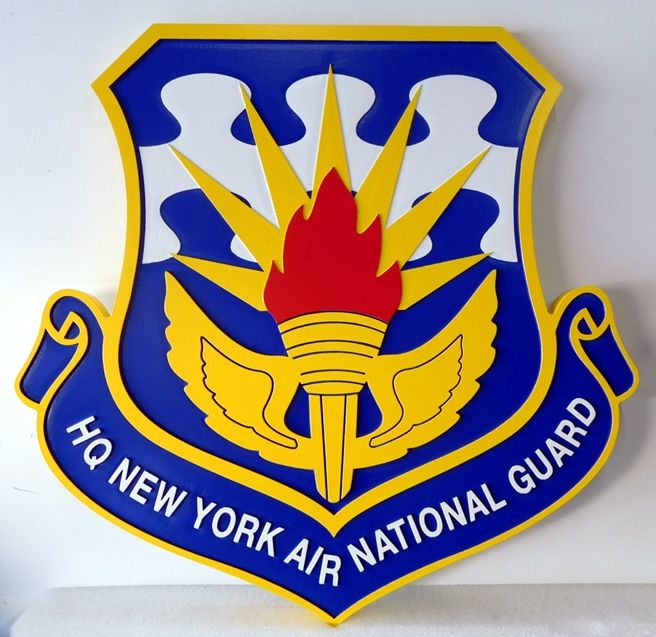 LP-1810 - Carved Shield Plaque of the Crest of the HQ of the New York Air National Guard, Artist Painted 