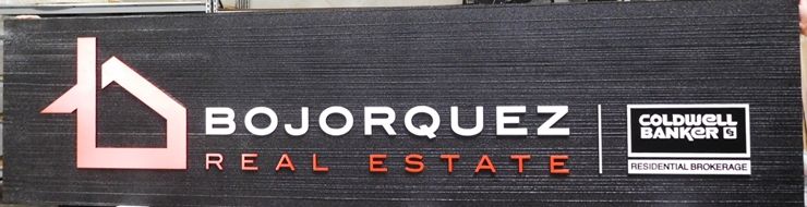 C12485 -  Carved and Sandblasted HDU Sign for Bojorquez  Real Estate Firm Sign, Raised Text, Art and Border and Wood Grain Background