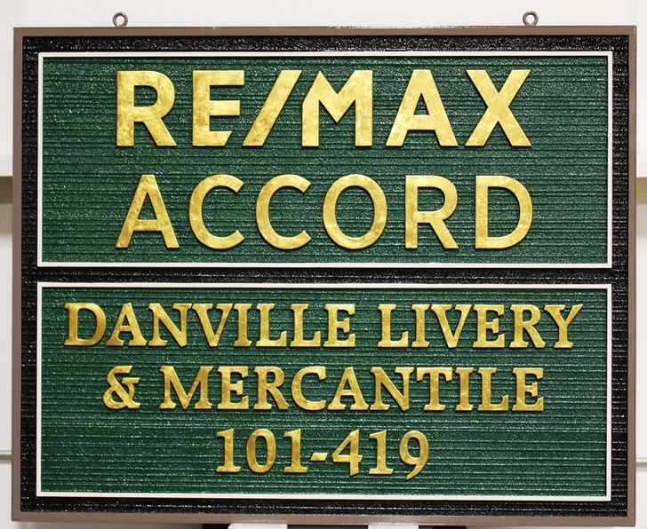 C12283 - Carved and Sandblasted Wood Grain Name Signs for RE/MAX ACCORD and Danville Livery & Mercantile,