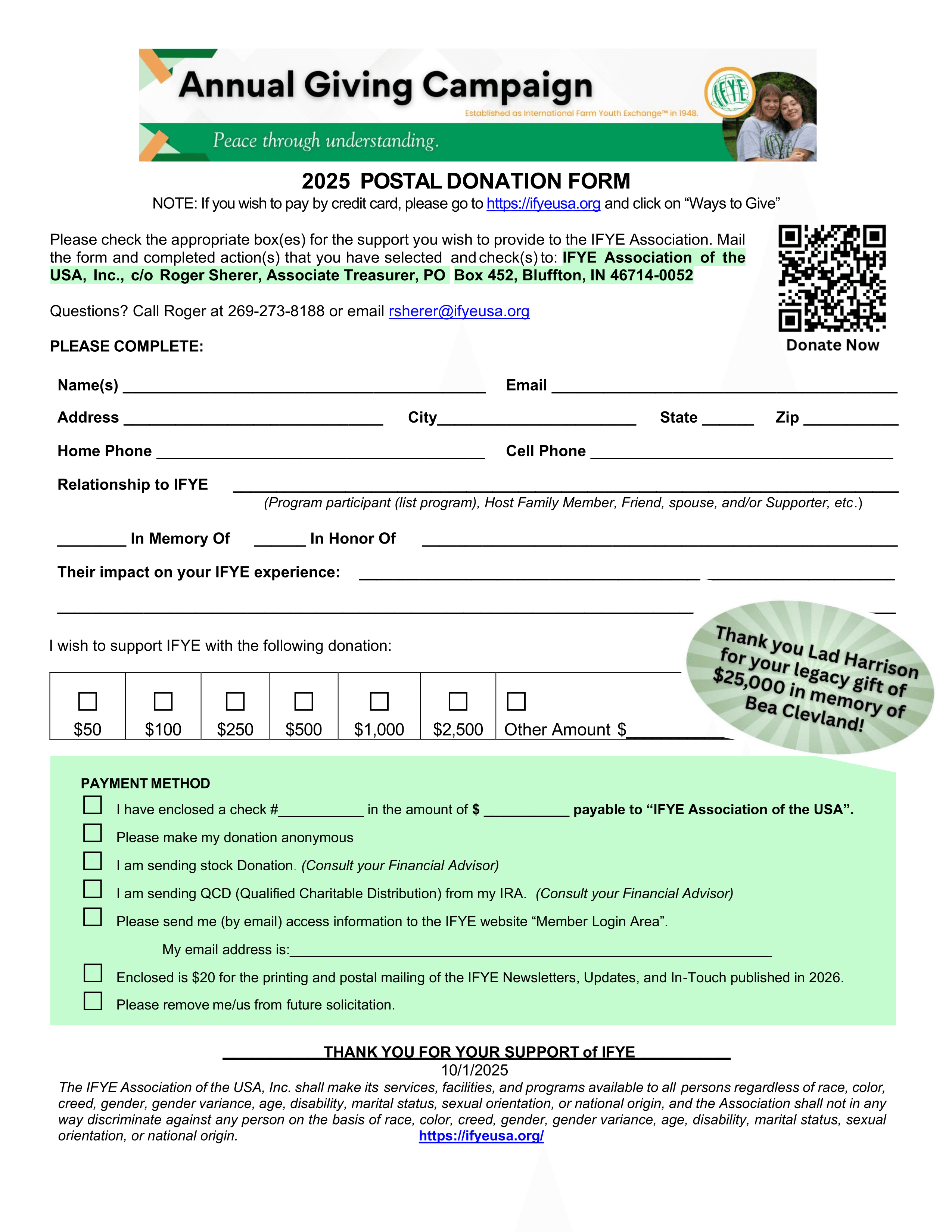 Annual Giving Campaign Paper Donation Form