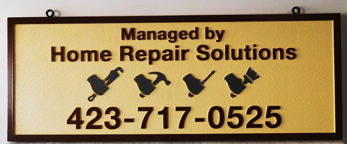 SA28816 - Carved and Dandblasted Hanging Sign  for the "Home Repair Solutions" Business, 2.5-D Artist-Painted