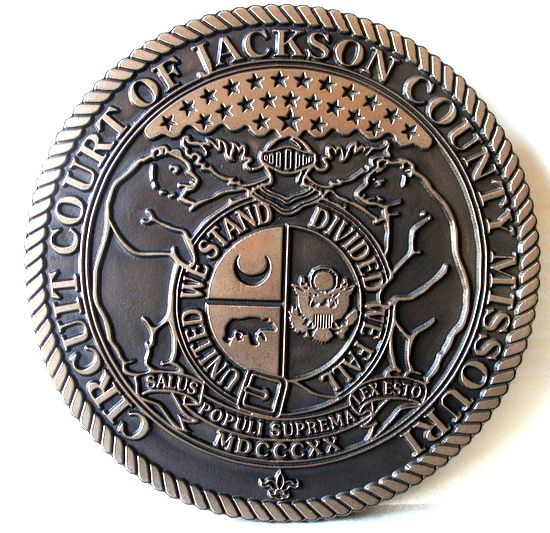 HP-1120 - Carved Plaque of the Seal of the Circuit Court of Jackson County, Missouri, Bronze Plated