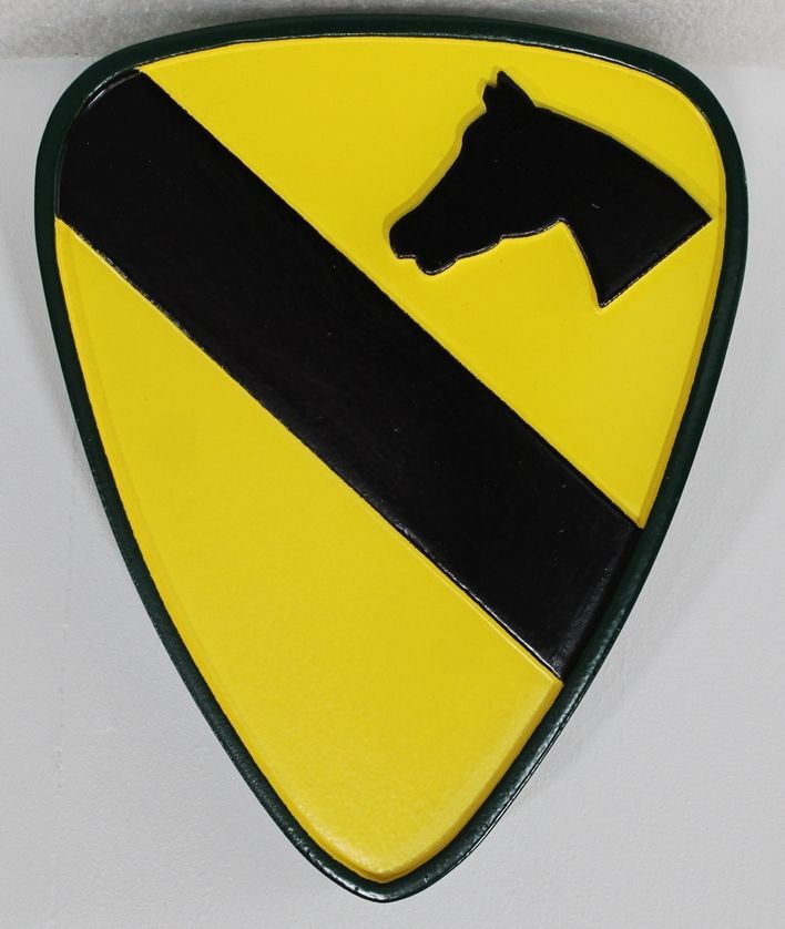 MP-1515 - Carved Plaque of the Insignia of the  First Cavalry Division, the "First Team", US Army,  Artist Painted