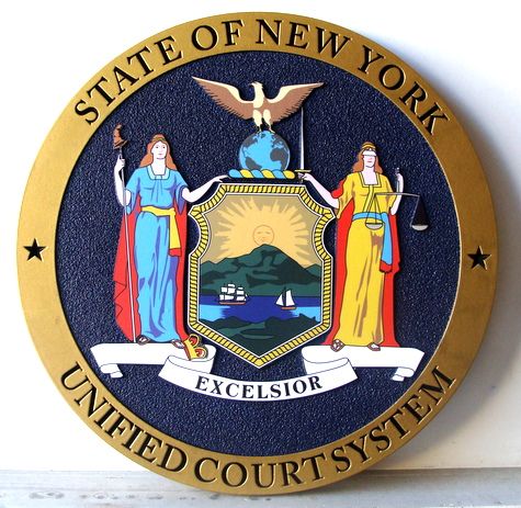 A10872 - Carved HDU Wall Plaque with Great Seal of New York State, for Unified Court System