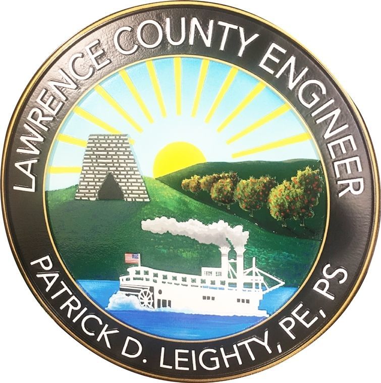 CP-1290 -Carved 2.5-D  HDU Plaque Seal of Lawrence County