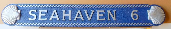 L21862 - Carved Quarterboard Beach House Sign "Seahaven" with Carved 3D Shells