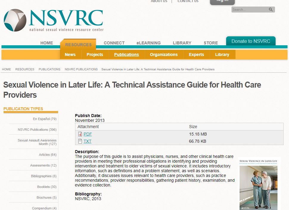 Sexual Violence in Later Life: A Technical Assistance Guide for Health Care Providers