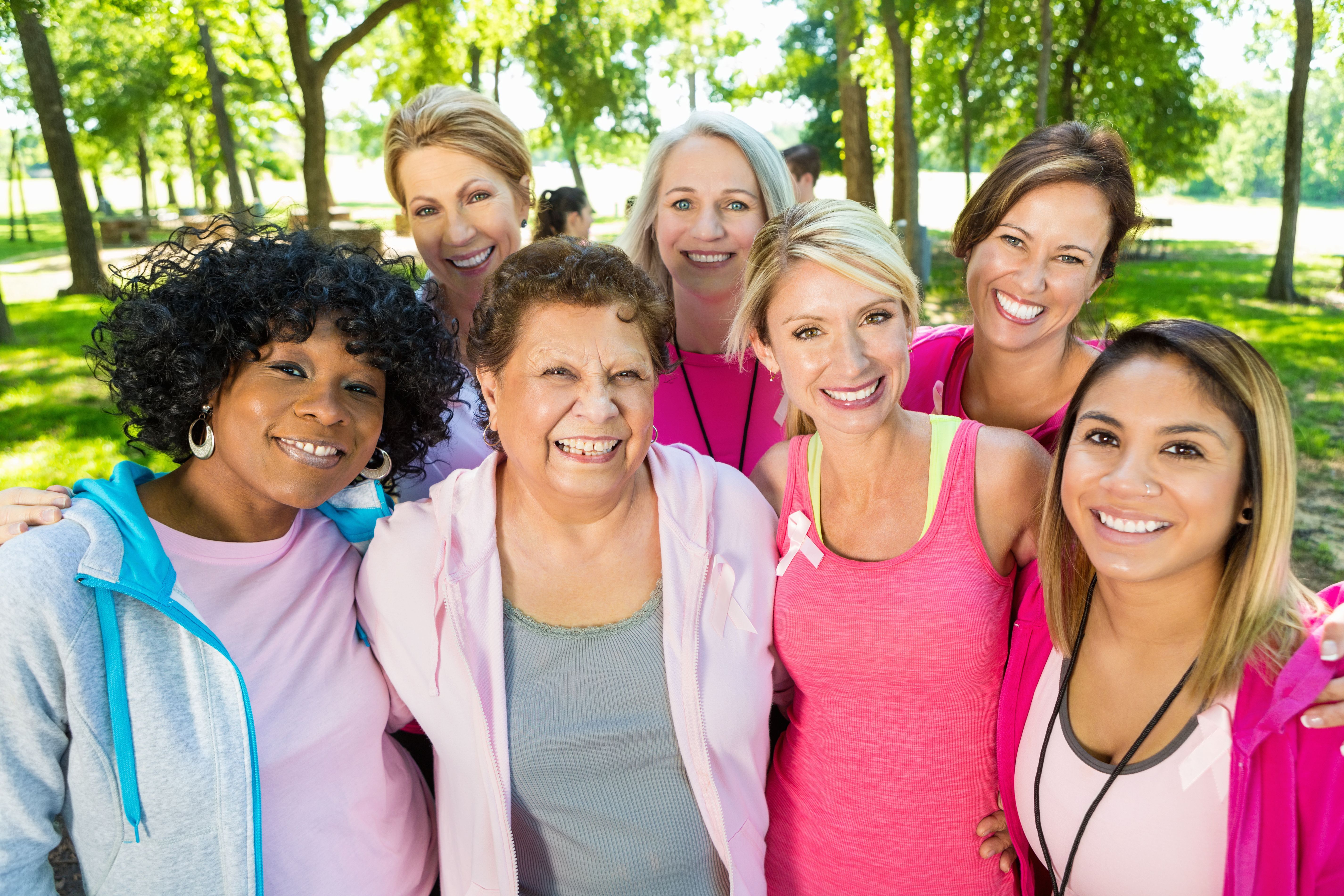 group of women in pink for breast cancer awareness