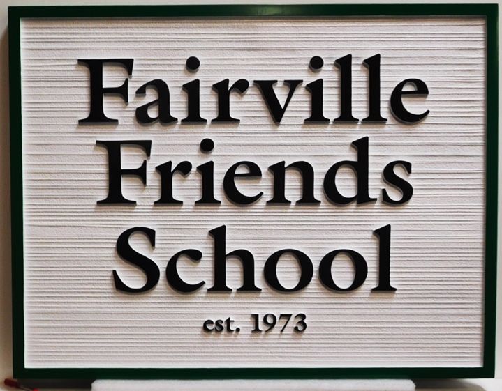 FA15705- Carved and Sandblasted Wood Grain HDU Entrance Sign for the "Fairville Friends School", 2.5-D Artist-Painted 