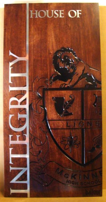 N23174 - Engraved Cedar Plaque "House of Integrity",  for High School