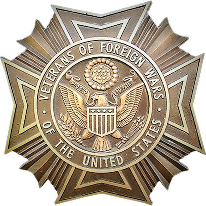 UP-1047 - Carved Wall Plaque of the Badge of the Veterans of Foreign Wars , USA, Bronze Plated