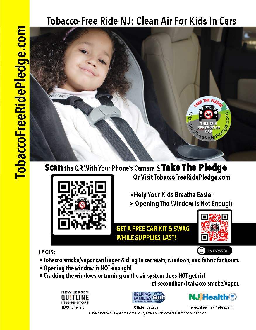 Tobacco-Free Ride NJ: Clean Air for Kids in Cars 8x11 poster
