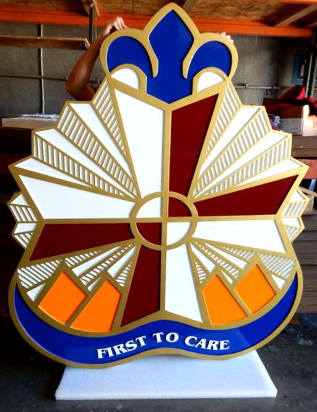 MP-2440 - Carved Plaque of the Crest of a Medical  Unit of the US Army,  Artist Painted