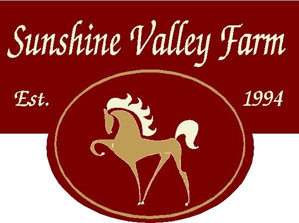 P25206 - Carved HDU Entrance Sign for Sunshine Valley Form, with Stylized Profile of Dressage Horse