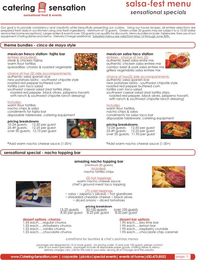 May Specials : Sensational Specials : Menus & Resources : Catering ...