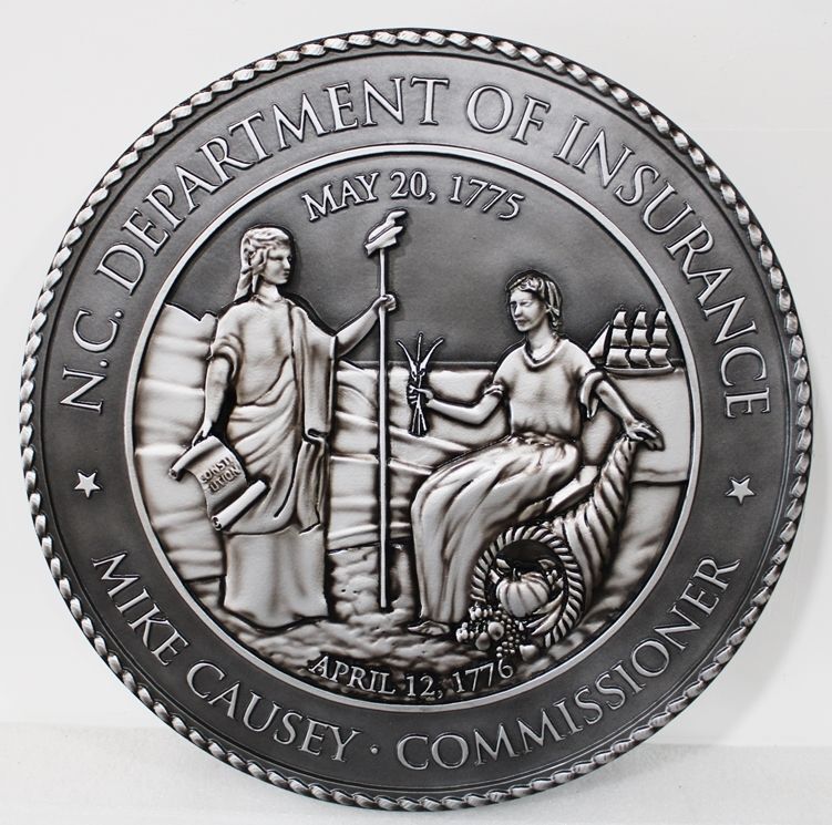 BP-1411 - Carved 3-D Bas-Relief  HDU Plaque of the Great Seal of the State of North Carolina made for the Commissioner of Insurance  