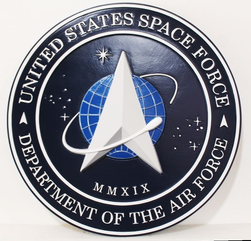 LP-1201A- Carved 3-D Bas-Relie Plaque of the Seal of the US Space Force, Artist-Painted