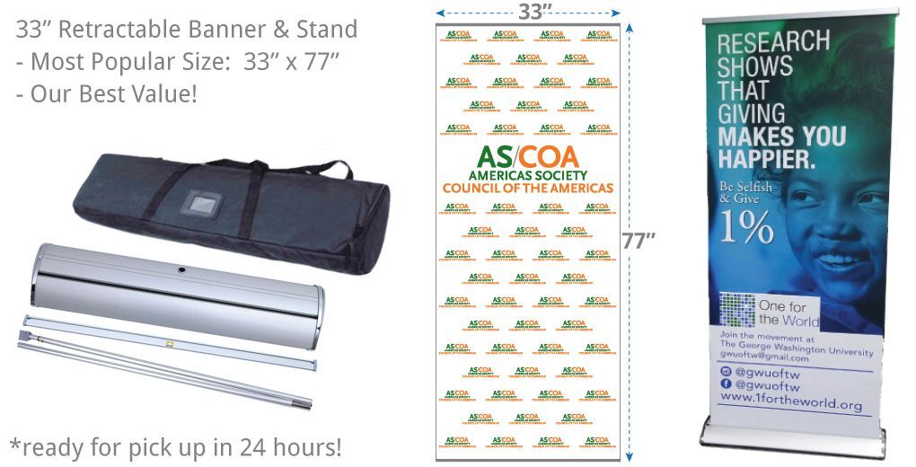 Retractable 33"  Banner + Stand