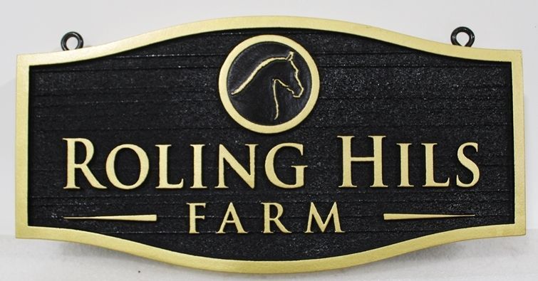 P24240 - Carved 2.5-D HDU  Entrance Sign for the "Rolling Hills Farm" 