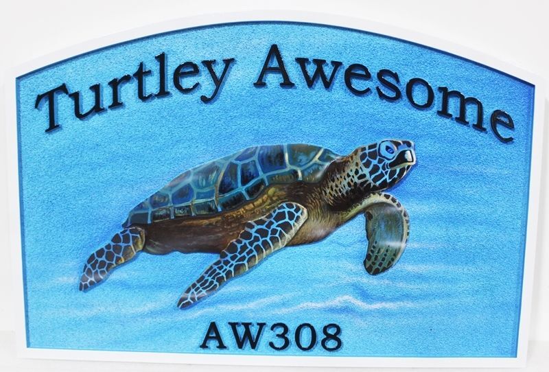 L21671A - Carved Coastal "Turtley Awesome" Home Sign