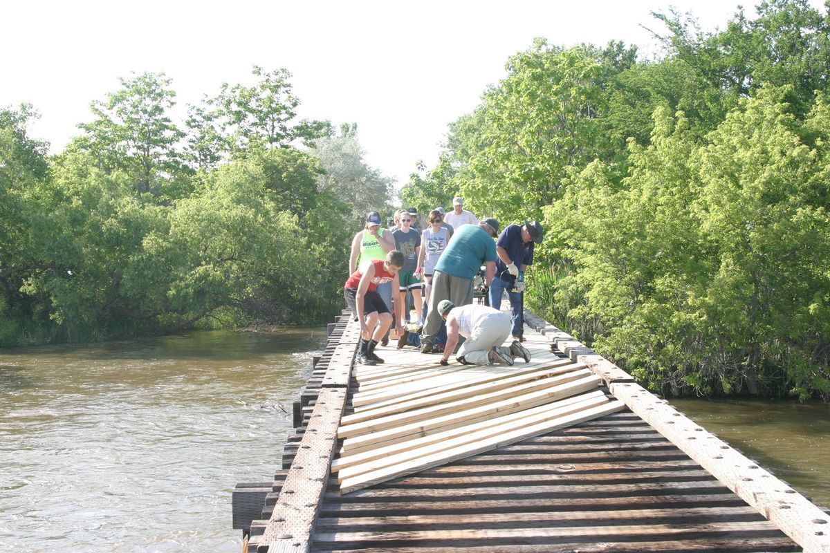 The community banded together to refurbish the bridge that goes over the Platte River on the Dark Island Trail in 2014