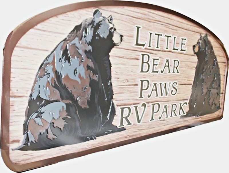 G16297 - Carved 2.5 HDU Sign for Little Bear Paws RV Park with Artwork