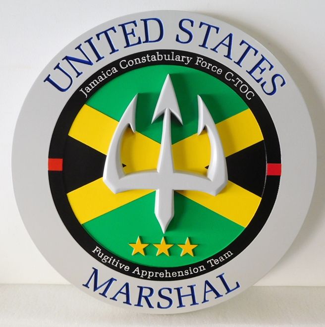 PP-3150 -  Carved Wall Plaque of the Seal of a United States Marshall,  Artist Painted