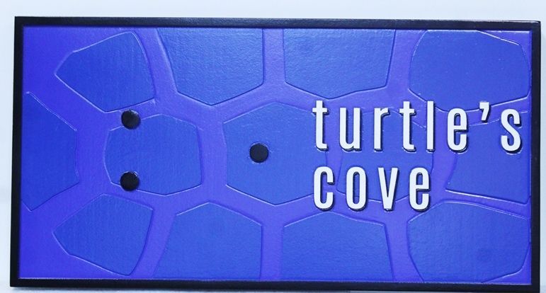 L21673 - Carved Coastal Home's Sign, "turtle's cove” , features the Pattern on the Back of the Shell of a Sea Turtle as its Background Artwork