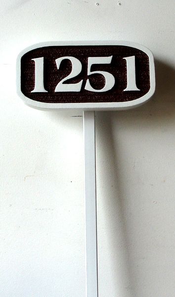 I18870-  Sandblasted HDU Address Number Sign, Oblong, with Wrought Iron Stake      