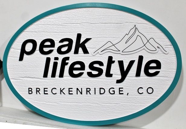 M22203A - Carved 2.5-D Multi-level HDU Sign for "peak lifestyle Breckenridge Colorado"