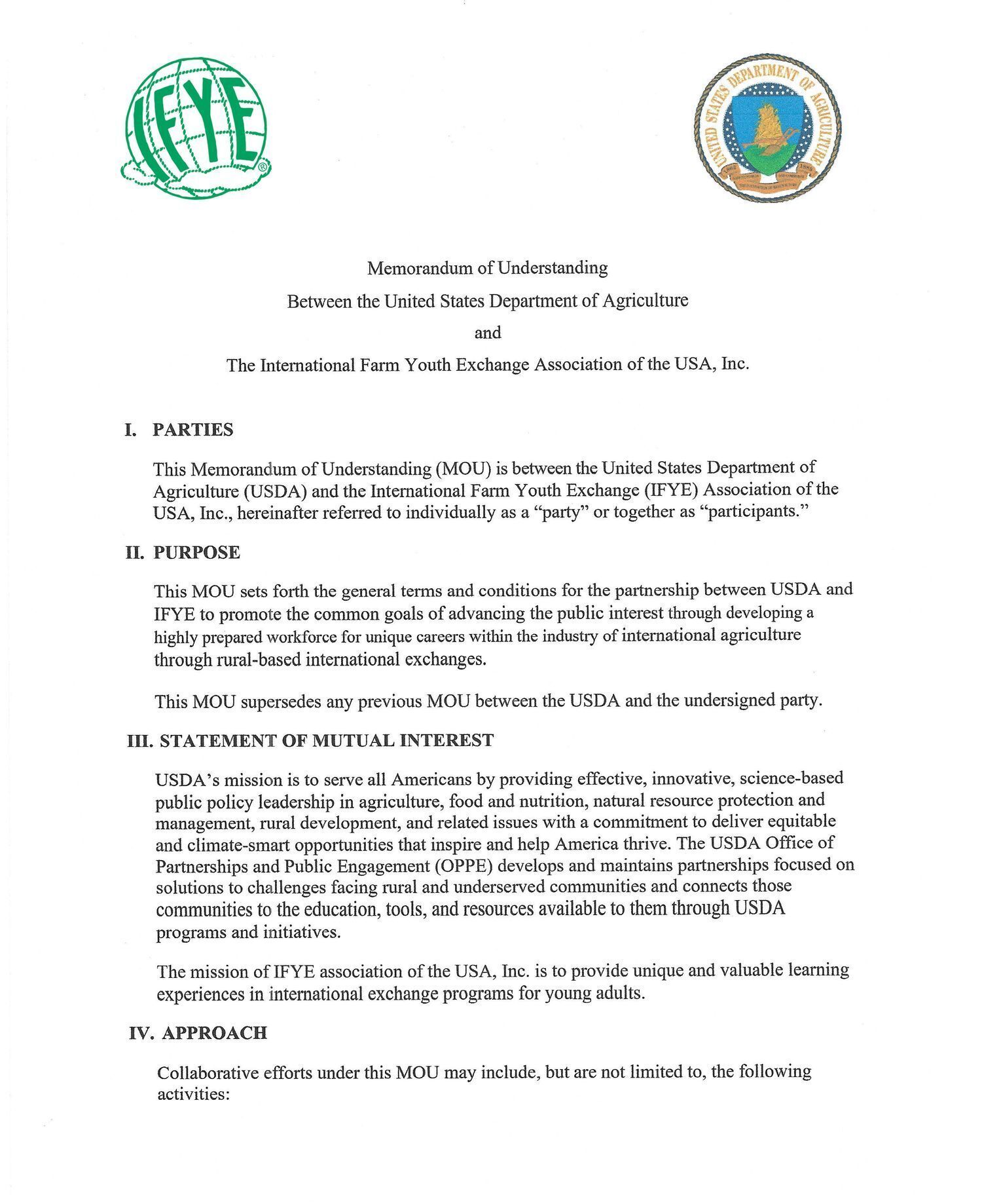 IFYE and USDA Renew the 2019 Memorandum of Understanding