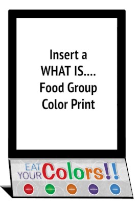 Counter top menu board for Eat Your Colors, easy display of nutrition facts, easy change paper holder
