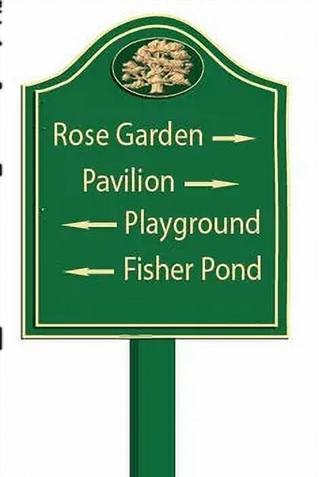 GA16578A - Design of Post-Mounted Carved HDU or Wood Directional Sign for Rose Garden, Pavilion, Playground and Pond