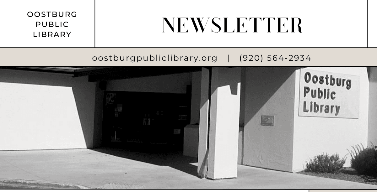 January 2026 Newsletter, page 1. Includes a note from the library director and highlights a new title "The Book of Lost Hours"