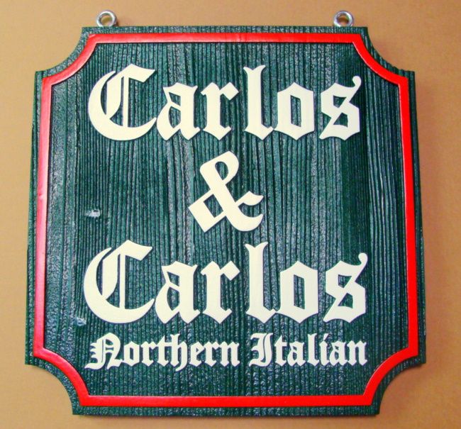 Q25212 - Carved Wood Restaurant Sign for Northern Italian Cuisine