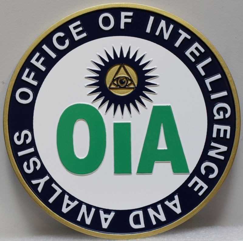AP - 4752 - Carved 2.5-D Wall Plaque of the Office of Intelligence and Analysis (OIA) Federal Seal Plaque in Painted HDU