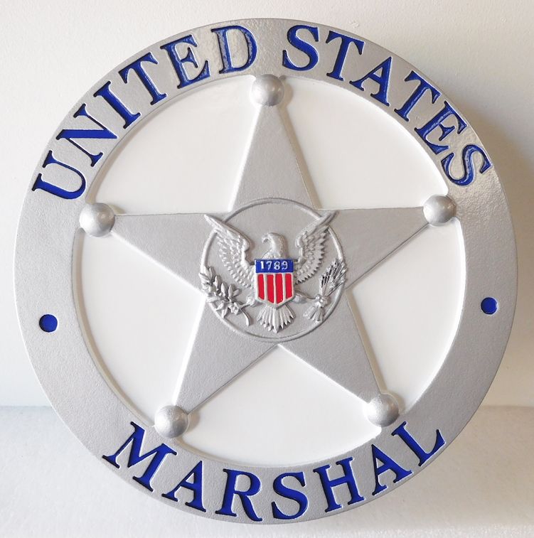 PP-1790 - Carved Wall Plaque of the  Badge of  a US Marshal,  Artist Painted