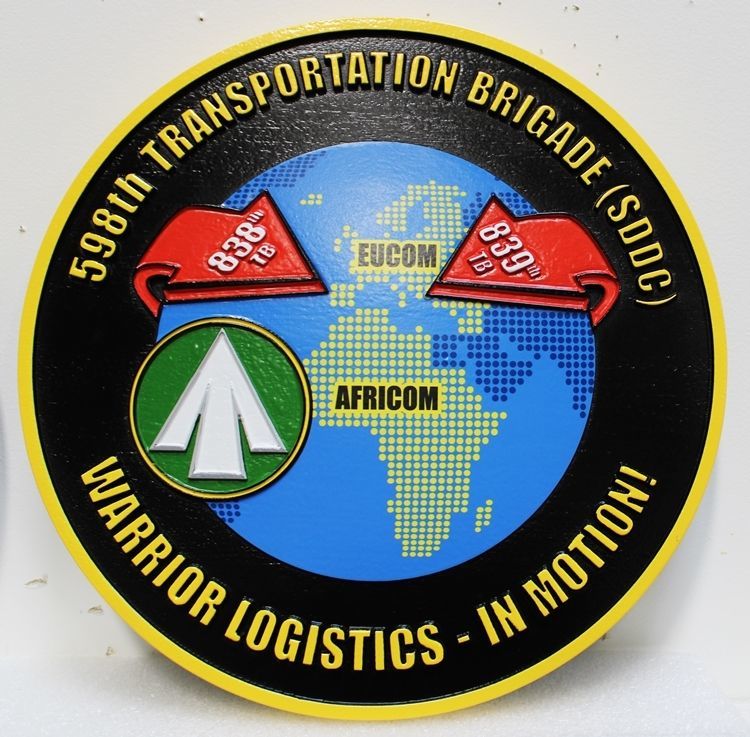 MP-1952 - Carved 2.5-D HDU Plaque of the  Crest of the 598th Transportation Brigade, SDDC (Eucom & Africom),US Army 