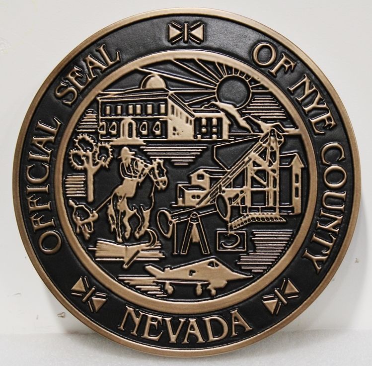 CP-1385 - Carved 2.5-D Bronze-Plated HDU Plaque of the Seal  of Nye County, Nevada